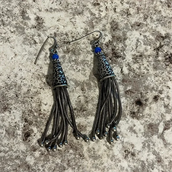 Blue and Silver Tone Fashion Earrings - Picture 3 of 5